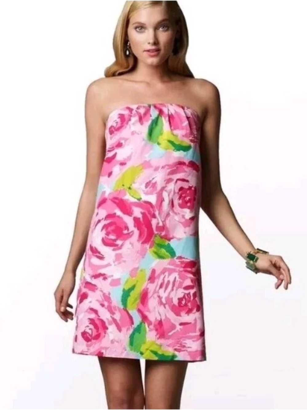 Lilly Pulitzer Keetan Strapless Size 2 Pink Floral Mini Dress Cotton Silk Blend